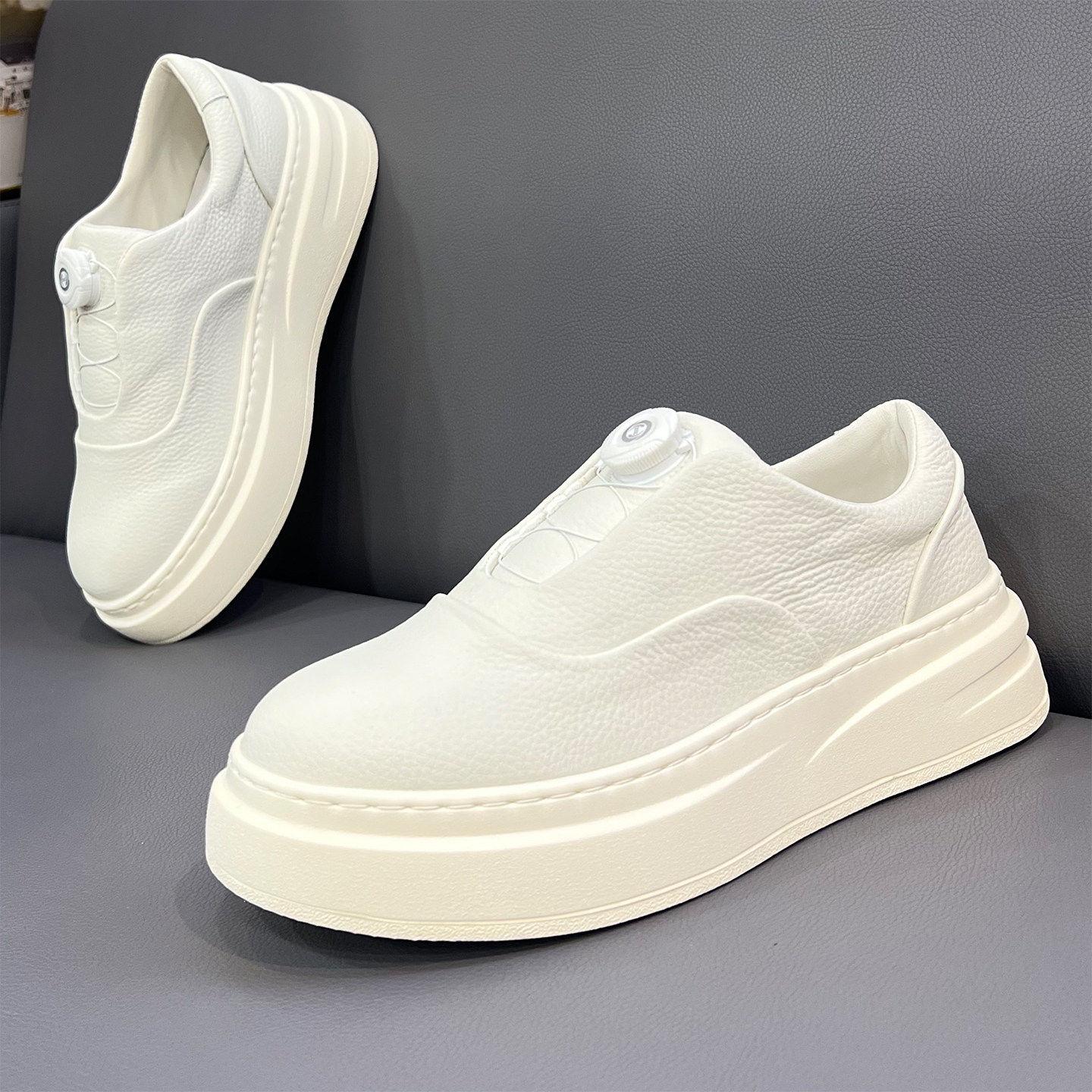 小白鞋男2026春秋新款休闲厚底真皮板鞋韩版百搭平底一脚蹬乐福鞋,流行男鞋,老爹鞋,淘宝优惠券,粉丝福利购,淘宝优惠卷