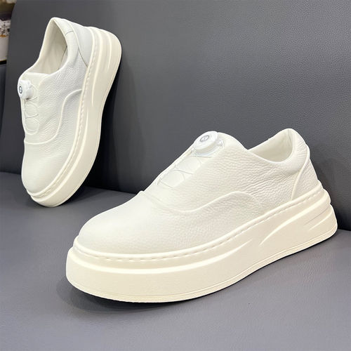 男士真皮厚底一脚蹬小白鞋