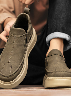 潮牌男鞋冬季2025新款一脚蹬英伦厚底防水男士休闲板鞋加绒乐福鞋