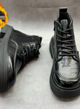 马丁靴男2025新款冬季真皮高帮工装靴厚底黑色皮靴防滑保暖短靴