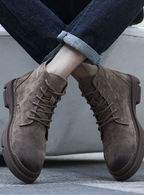 潮牌马丁靴男秋季新款高帮百搭复古中帮靴子超火时尚真皮工装男鞋