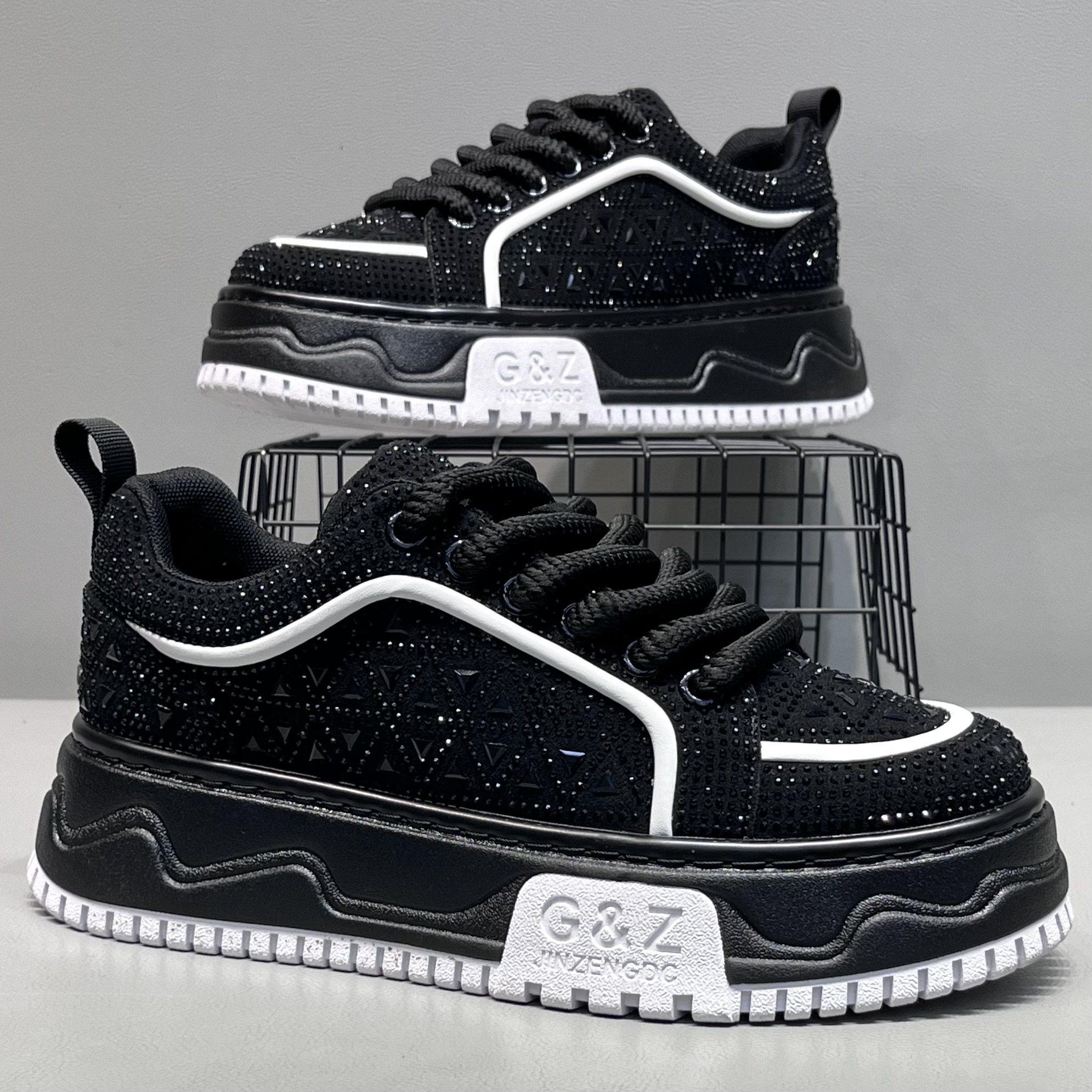 欧洲站男鞋2025秋冬新款水钻厚底增高板鞋小众个性设计舒适休闲鞋,流行男鞋,休闲板鞋,淘宝优惠券,粉丝福利购,淘宝优惠卷