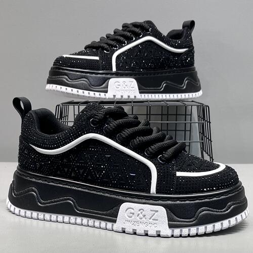 欧洲站秋冬水钻厚底增高男板鞋