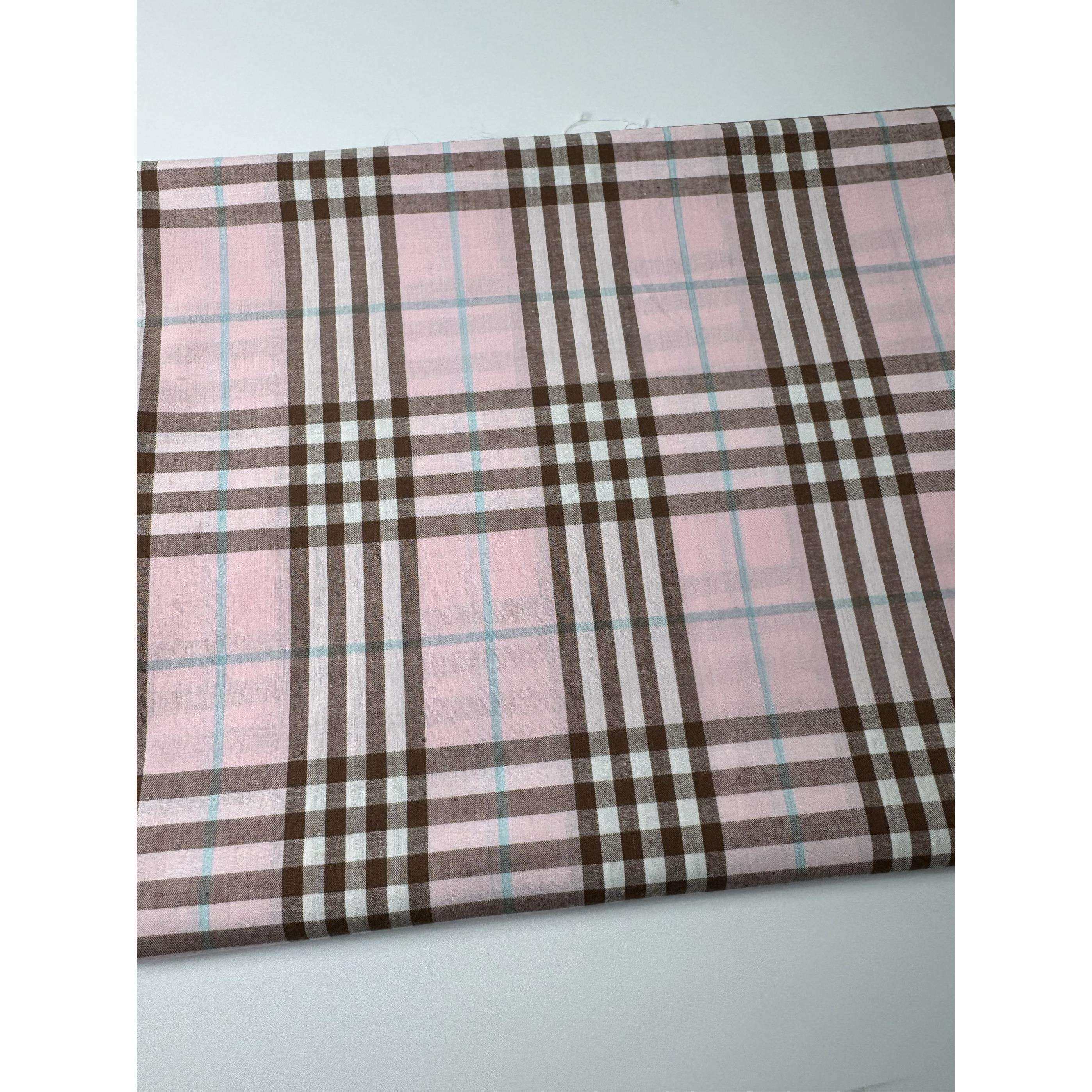 粉色色织格子衬衫裙子连衣裙儿童服装男女织物手工米