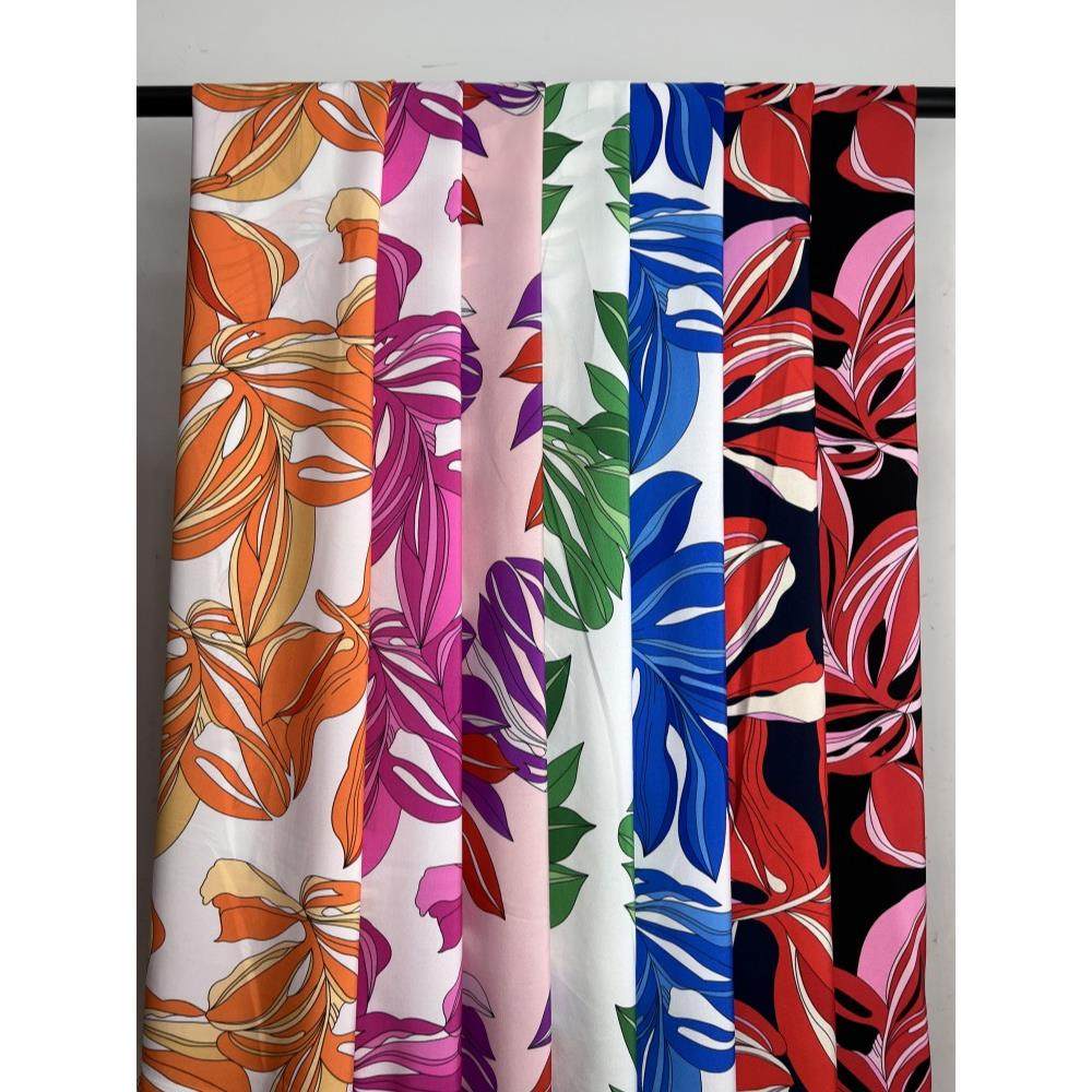 春秋季度假新风格印花四纬弹力面料不透水涤女士正装衬衫沙滩裙面