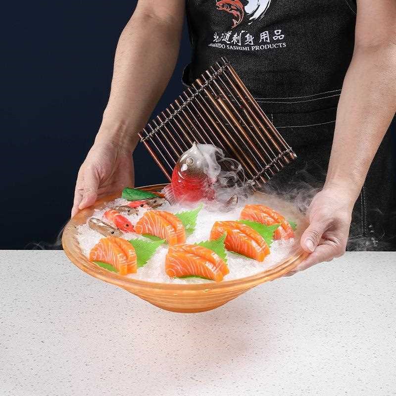 新款直销身盘冰盘日式料理三文鱼拼盘餐具玻璃盘子海Y鲜姿造盘意