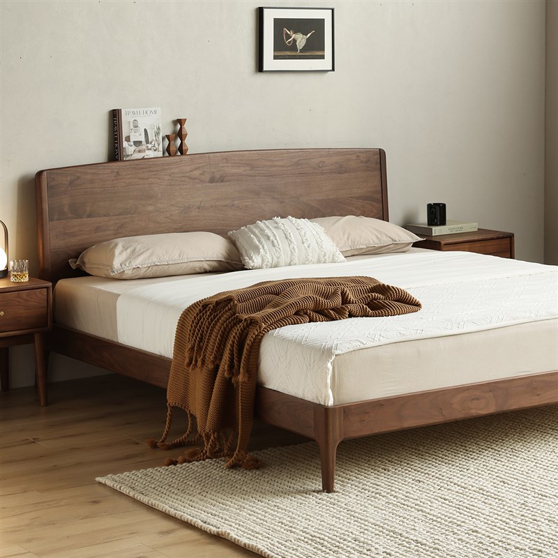 北美黑胡桃木f床全实木床主卧1米8双人床北欧简约现代1.5米原木床