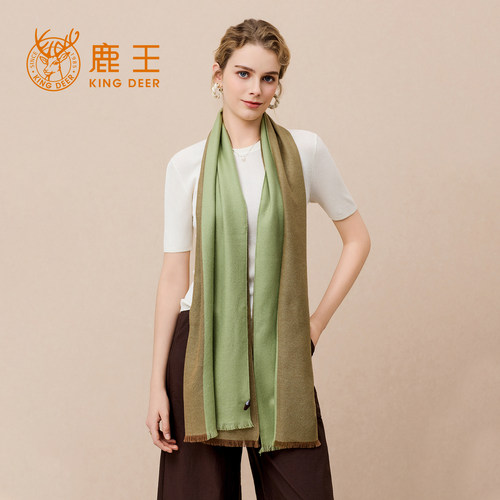 鹿王羊绒100%保暖拼色围巾女款