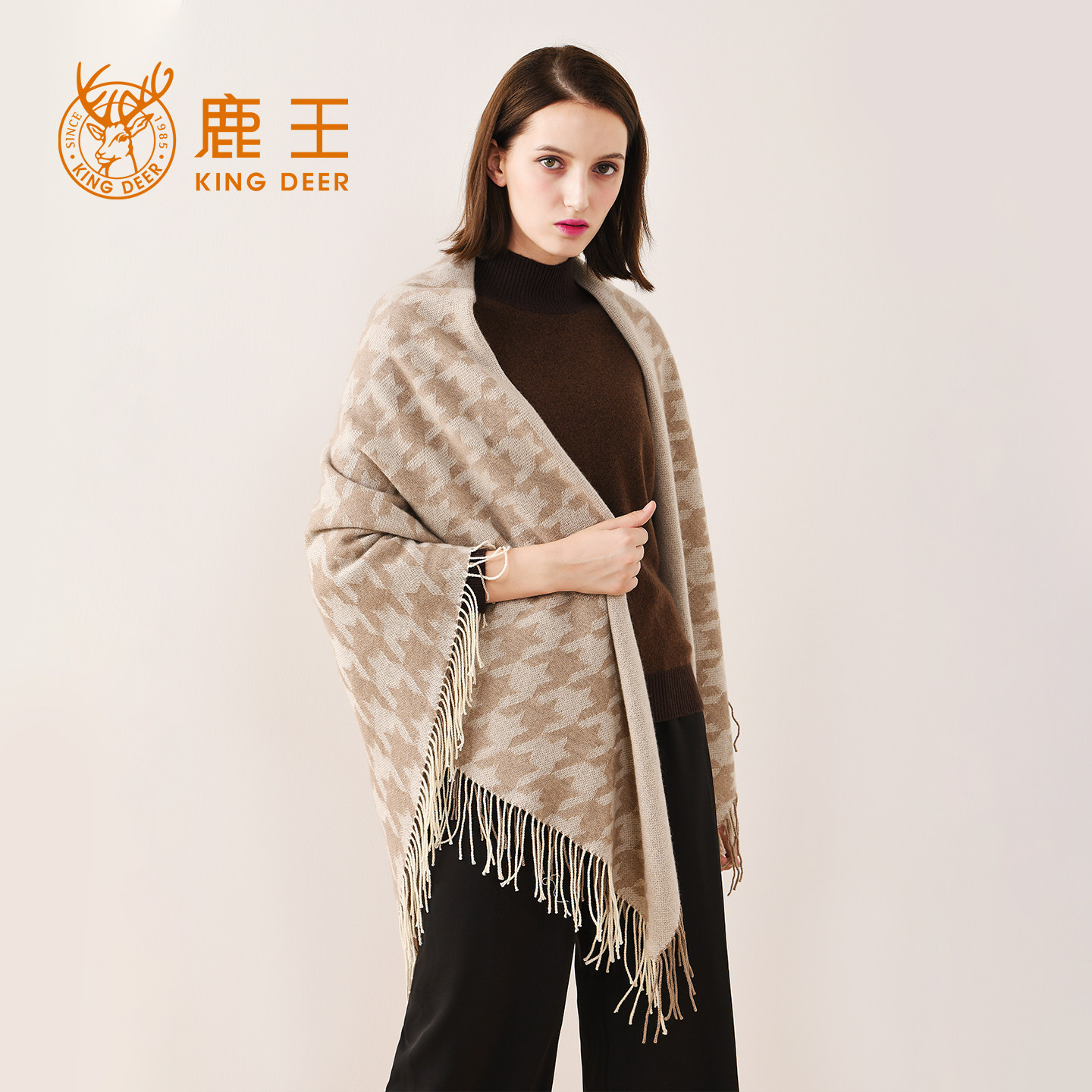 【专柜同款】鹿王羊绒围巾女缩绒提花披肩舒适保暖围脖春秋冬新款