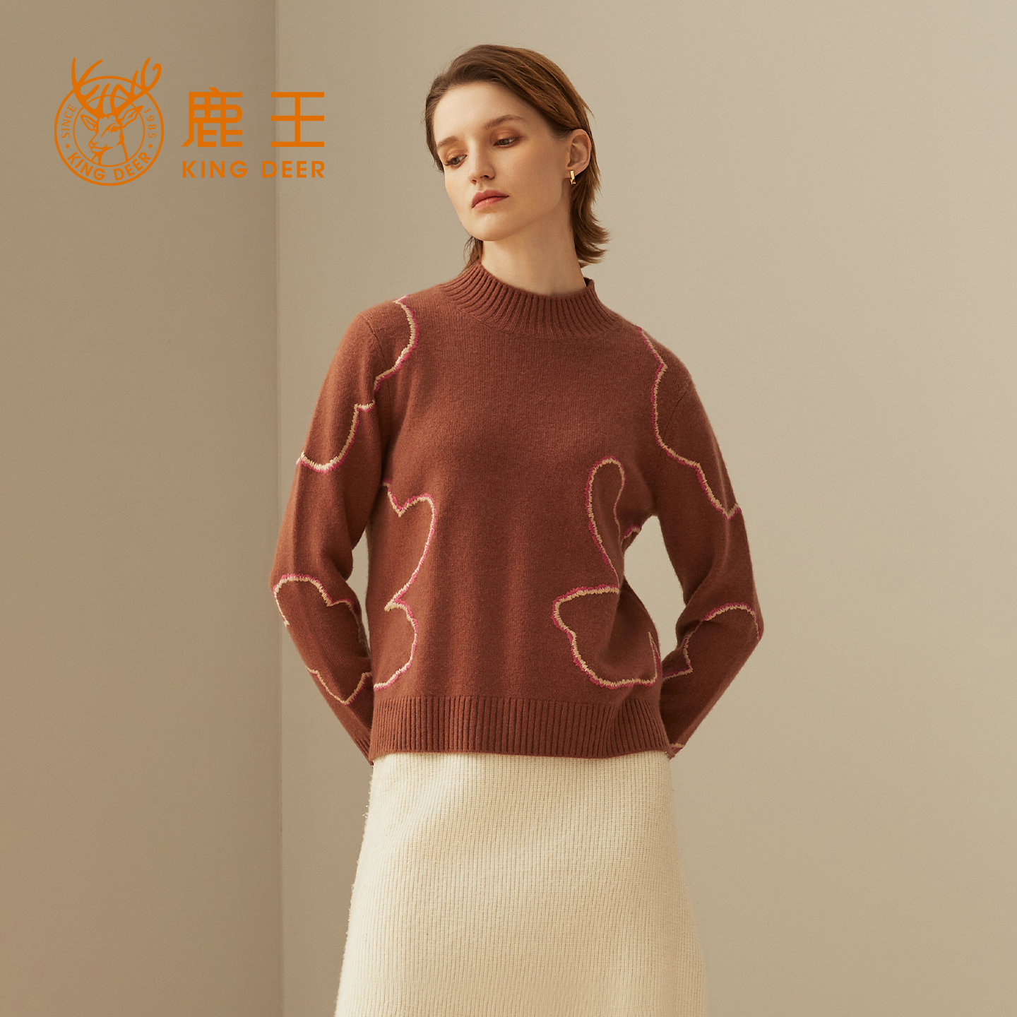 鹿王King女士半高领羊绒衫