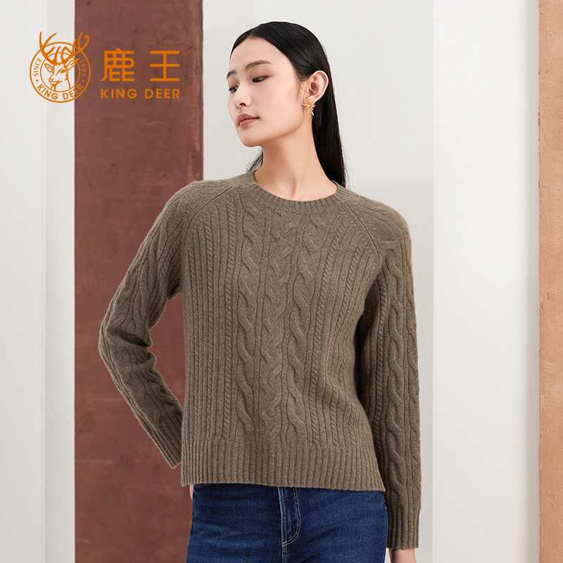 鹿王圆领纯山羊绒针织上衣