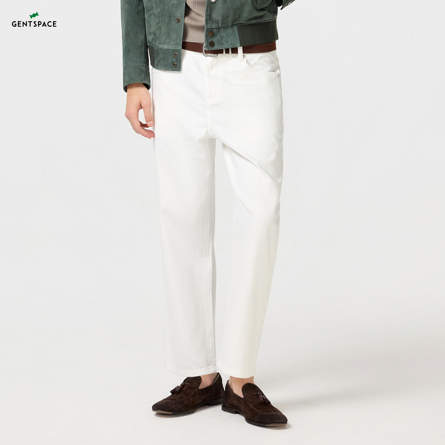 GENTSPACE2025年春新品简约宽松直筒时尚白色松弛牛仔裤