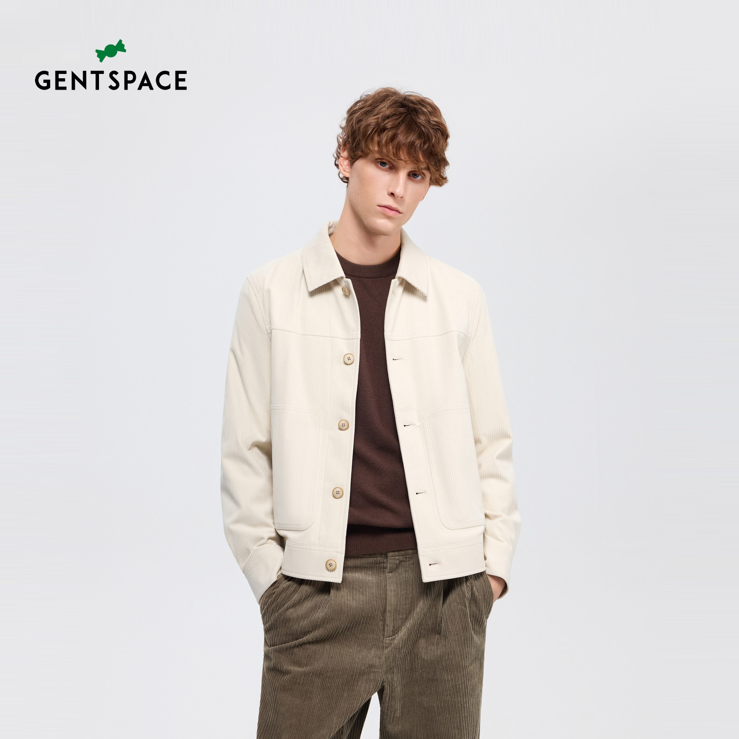 【商场同款】GENTSPACE 秋季新品男士米白翻领都市休闲夹克