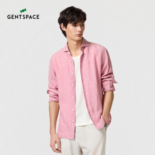 男士 GENTSPACE2026年夏季 新品 舒适亚麻纯色翻领休闲长袖 衬衫