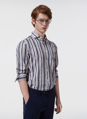 【Rive Gauche系列】GENTSPACE 春季条纹衬衫男长袖休闲商务