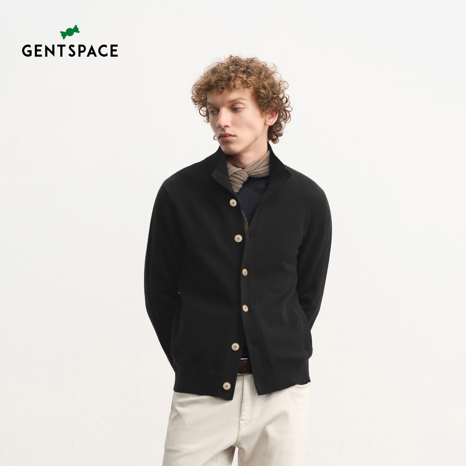 GENTSPACE2026年秋冬新品羊毛立领针织外套男士针织开衫