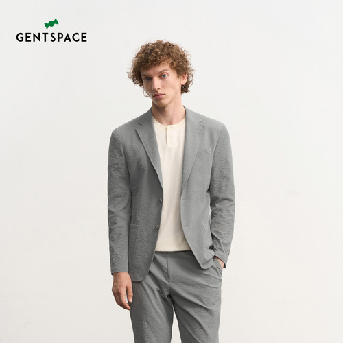 GENTSPACE2026年秋季新品卡其色系细条纹肌理单排平驳领男士西服