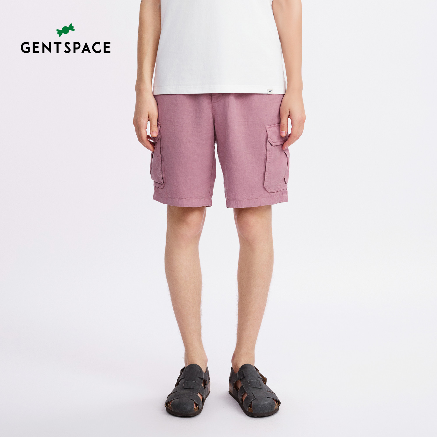 GENTSPACE2025夏新品拼接松紧腰宽松时尚个性工装大口袋休闲短裤