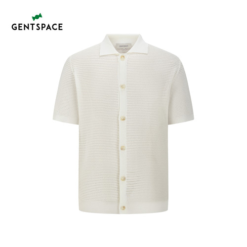 GENTSPACE2026年夏季新品休闲舒适翻领纯色短袖开衫男士针织衫