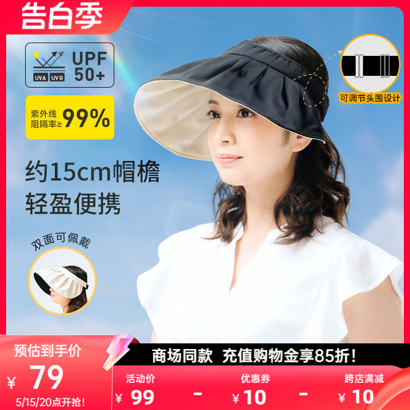 日本needs uvcut防晒帽女防紫外线贝壳遮阳帽户外遮脸空顶帽子