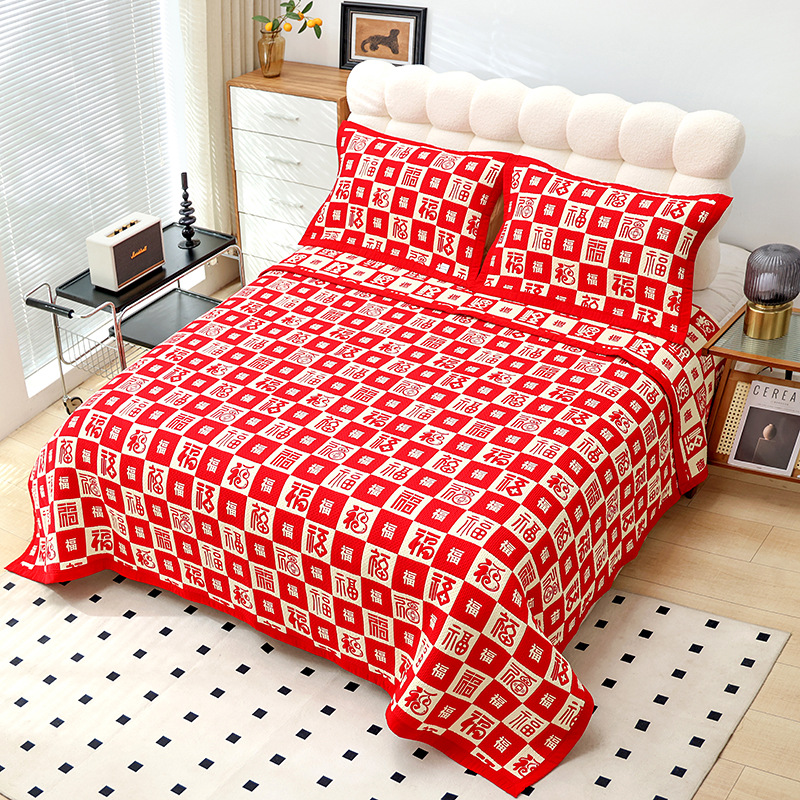 婚庆床盖三件套加厚防滑可水洗