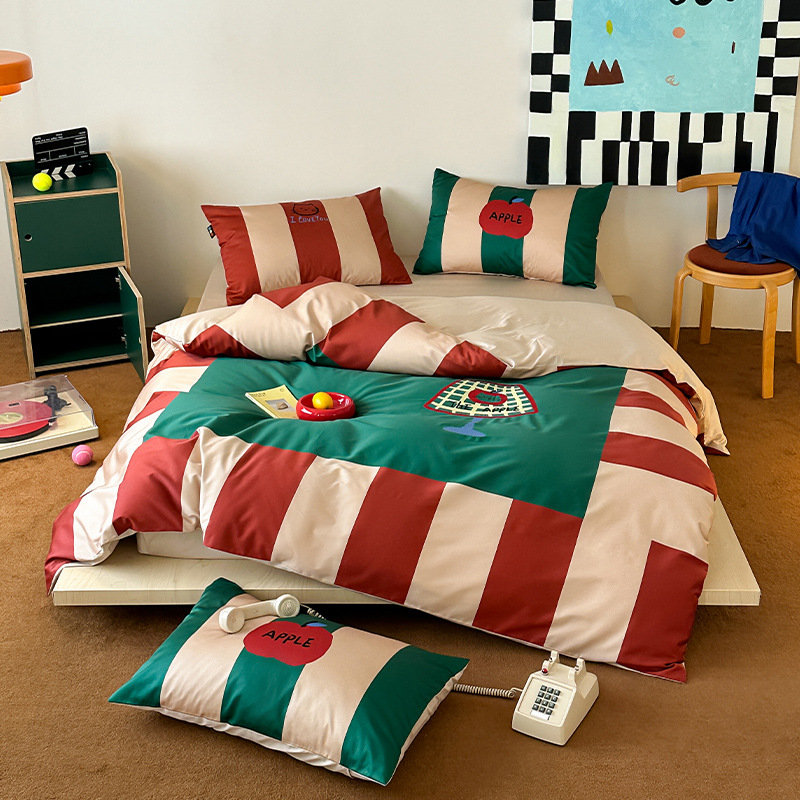 韩式多巴胺大版卡通数码印花加绣款四件套四季可用60支长绒棉被套