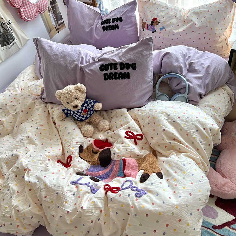 水洗棉四件套毛巾绣卡通被套床单