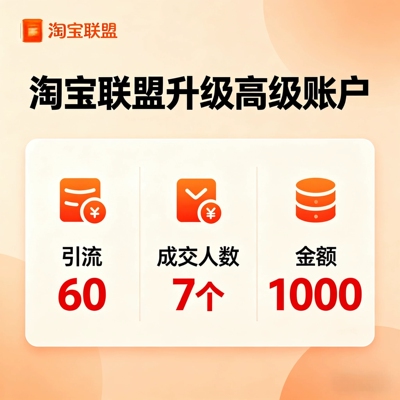 淘宝联盟升级高级账户高佣金引流60成交人数7个金额1000三项全包
