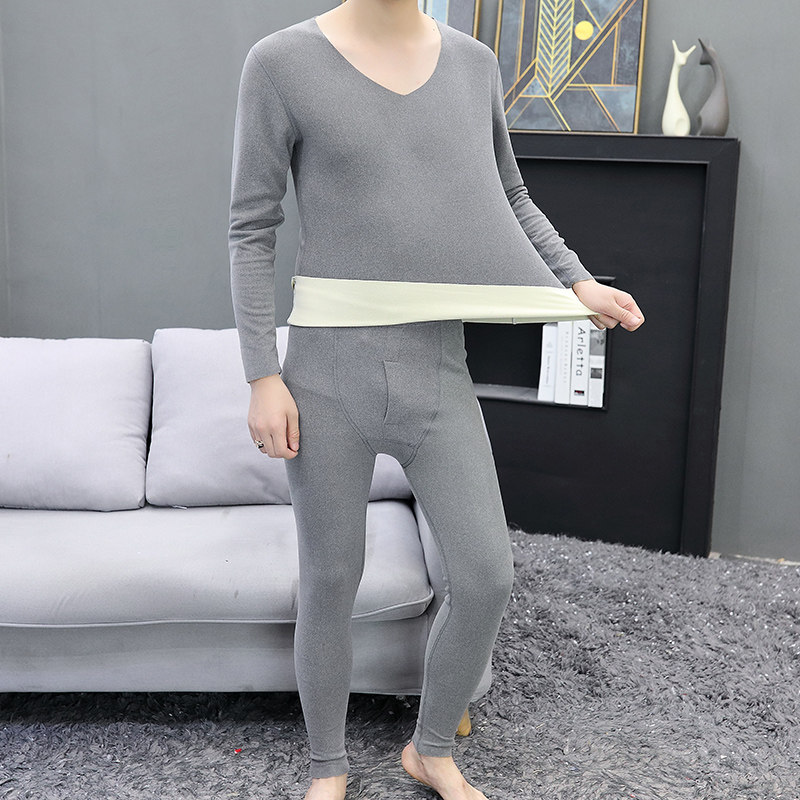 남성용 신형 열내의 겨울 가을 옷과 긴 바지 세트 두꺼운 벨벳 독일 바닥 셔츠 라운드 넥 탑 트렌디한 의상