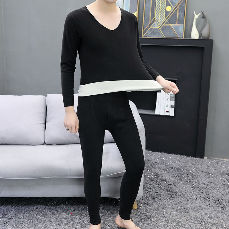 남성용 신형 열내의 겨울 가을 옷과 긴 바지 세트 두꺼운 벨벳 독일 바닥 셔츠 라운드 넥 탑 트렌디한 의상