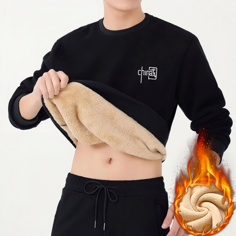 벨벳과 두꺼운 라운드 넥 따뜻한 캐주얼 루즈 탑으로 고급스러운 느낌을 주는 남성용 겨울 양고기 벨벳 내셔널 패션 풀오버 스웨트 셔츠