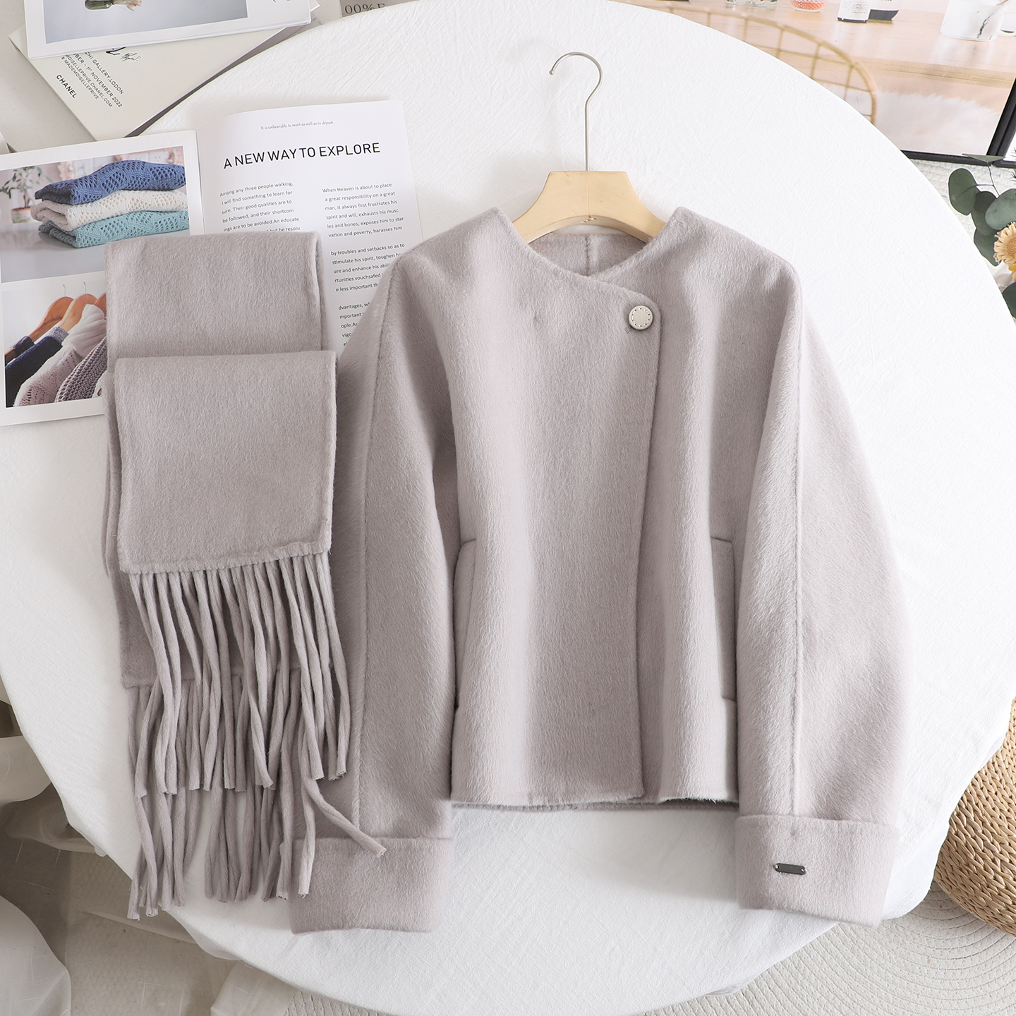 麦高级气质优雅围巾双面呢大衣