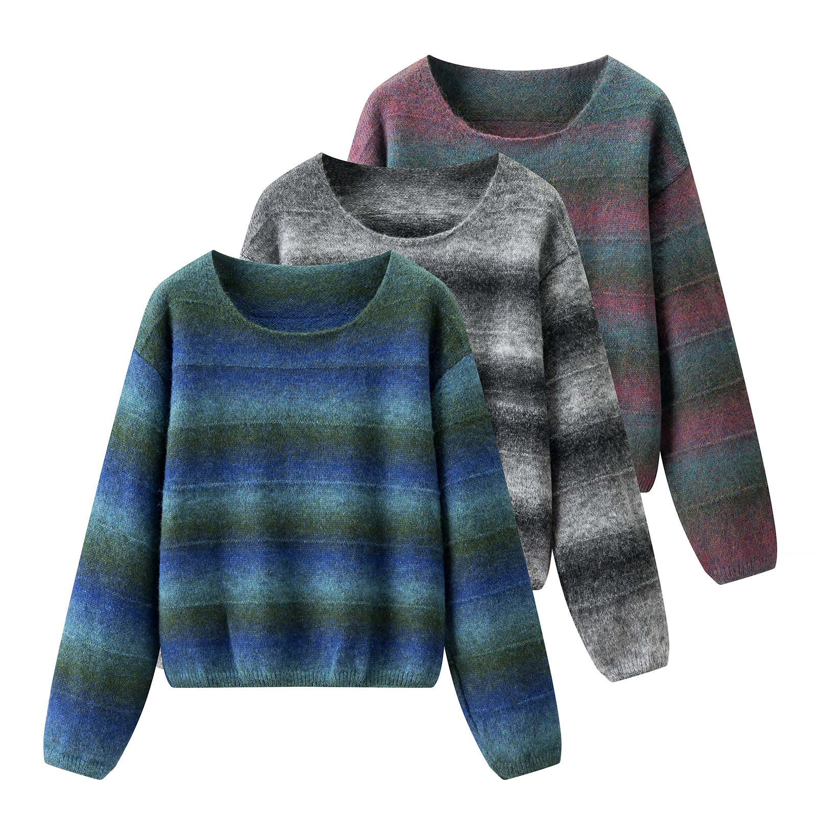 慵懒风渐变色条纹针织衫女