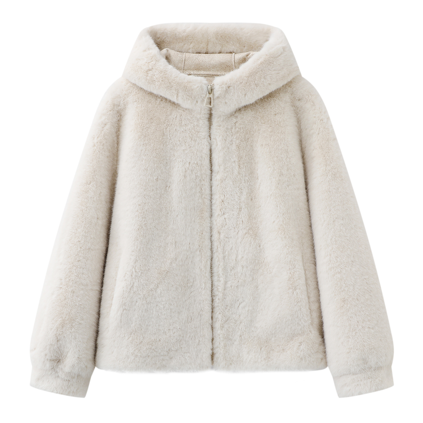 温柔毛绒绒连帽拉链保暖外套
