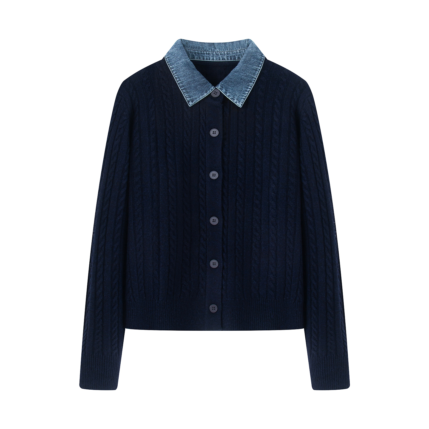 撞色翻领麻花撞色假两件针织衫