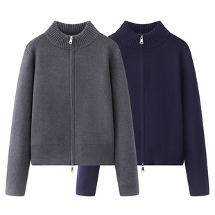 长袖 女2025秋冬百搭修身 毛衣外套 篙端品质立领双拉链针织开衫 艾