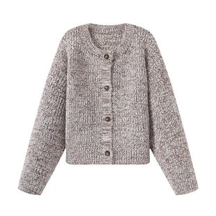 松弛风宽松百搭休闲显瘦毛衣 新款 慵懒风圆领灰咖针织衫 女2026春季