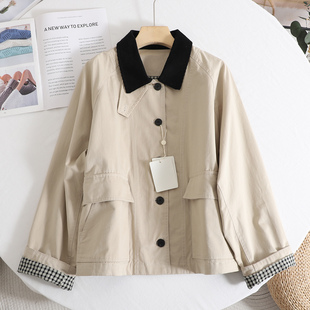 巴恩风棉质撞色翻领风衣2026春装新款小个子复古工装高级感外套女