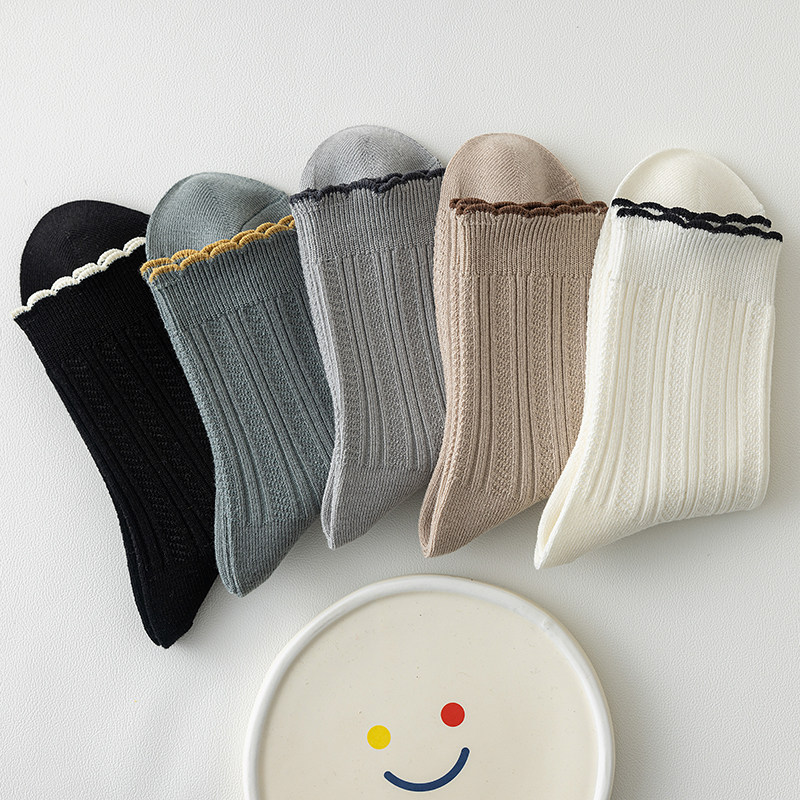 竹纤维花边袜子女纯棉中筒袜日系ins潮简约百搭长袜秋冬,女士内衣/男士内衣/家居服,中筒袜,淘宝优惠券,粉丝福利购,淘宝优惠卷