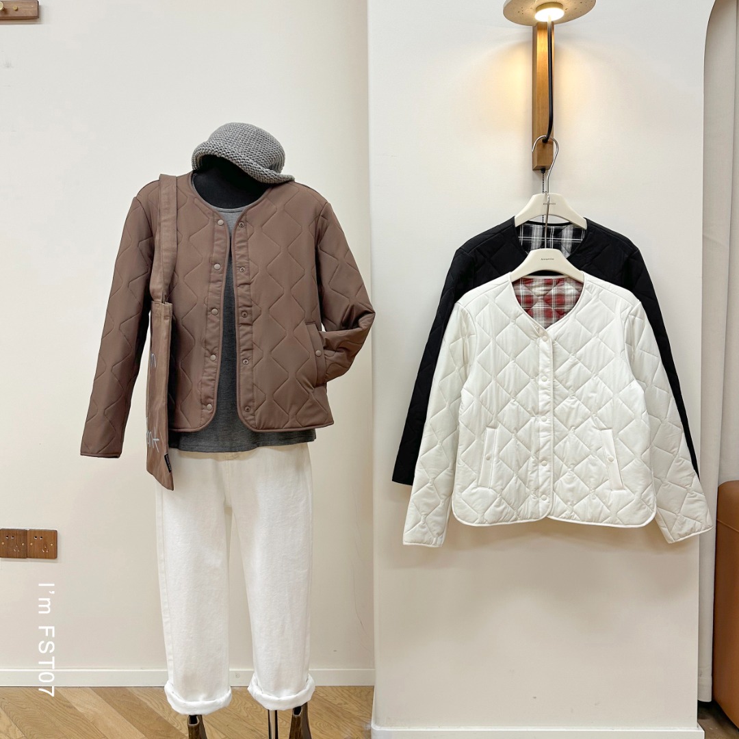 高级感绵羊毛菱形格棉服外套