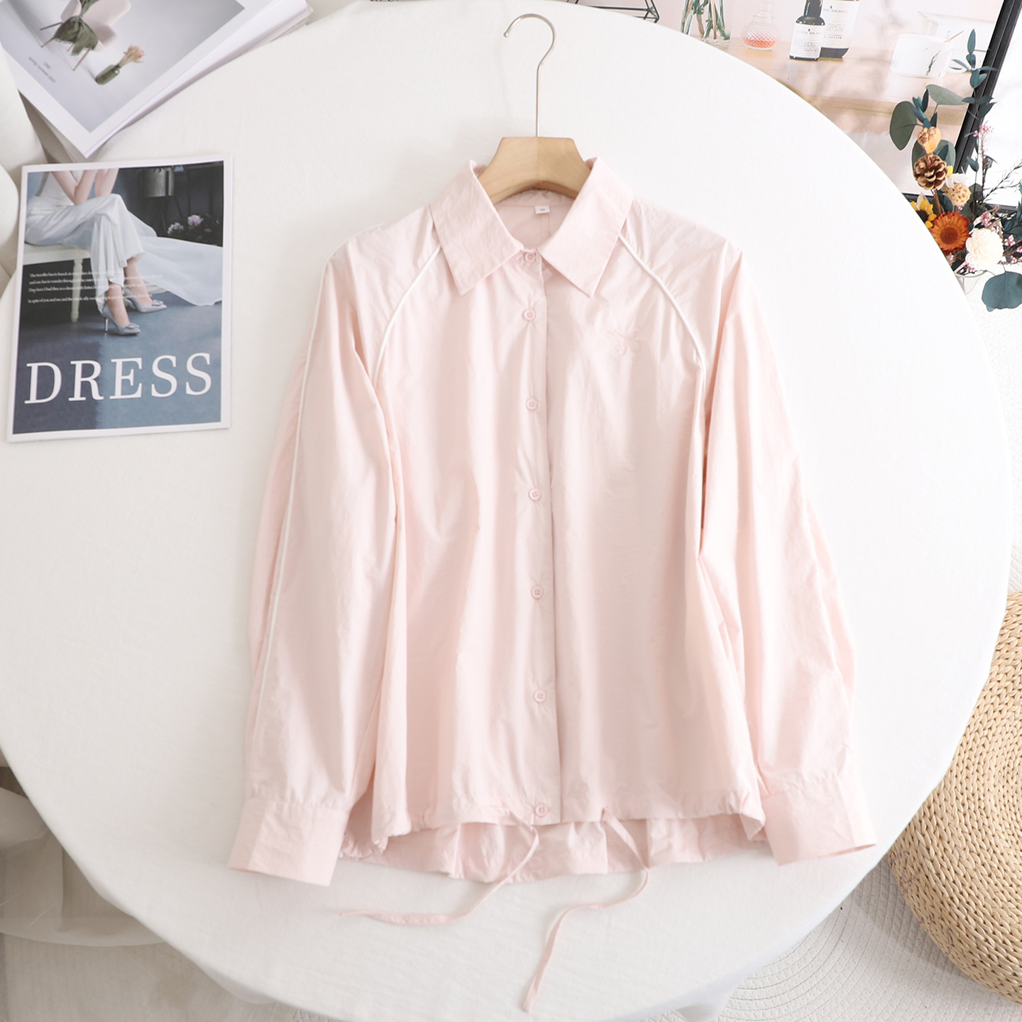 2025夏季新款时尚百搭简约宽松显瘦气质百搭休闲防晒粉色衬衫女