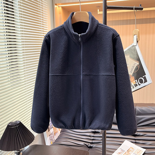 立领拉链加厚休闲摇粒绒外套女