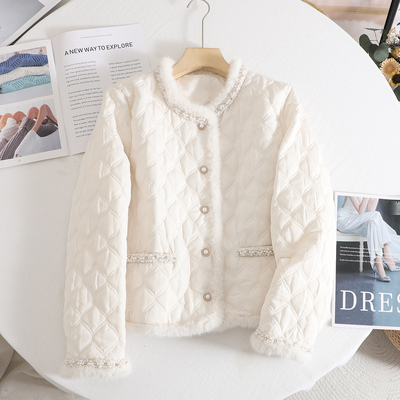 轻奢线香风菱格棉服短外套小个子