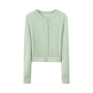 迪 温柔显白浅绿色针织衫2026春装新款精致圆领短款开衫小个子女