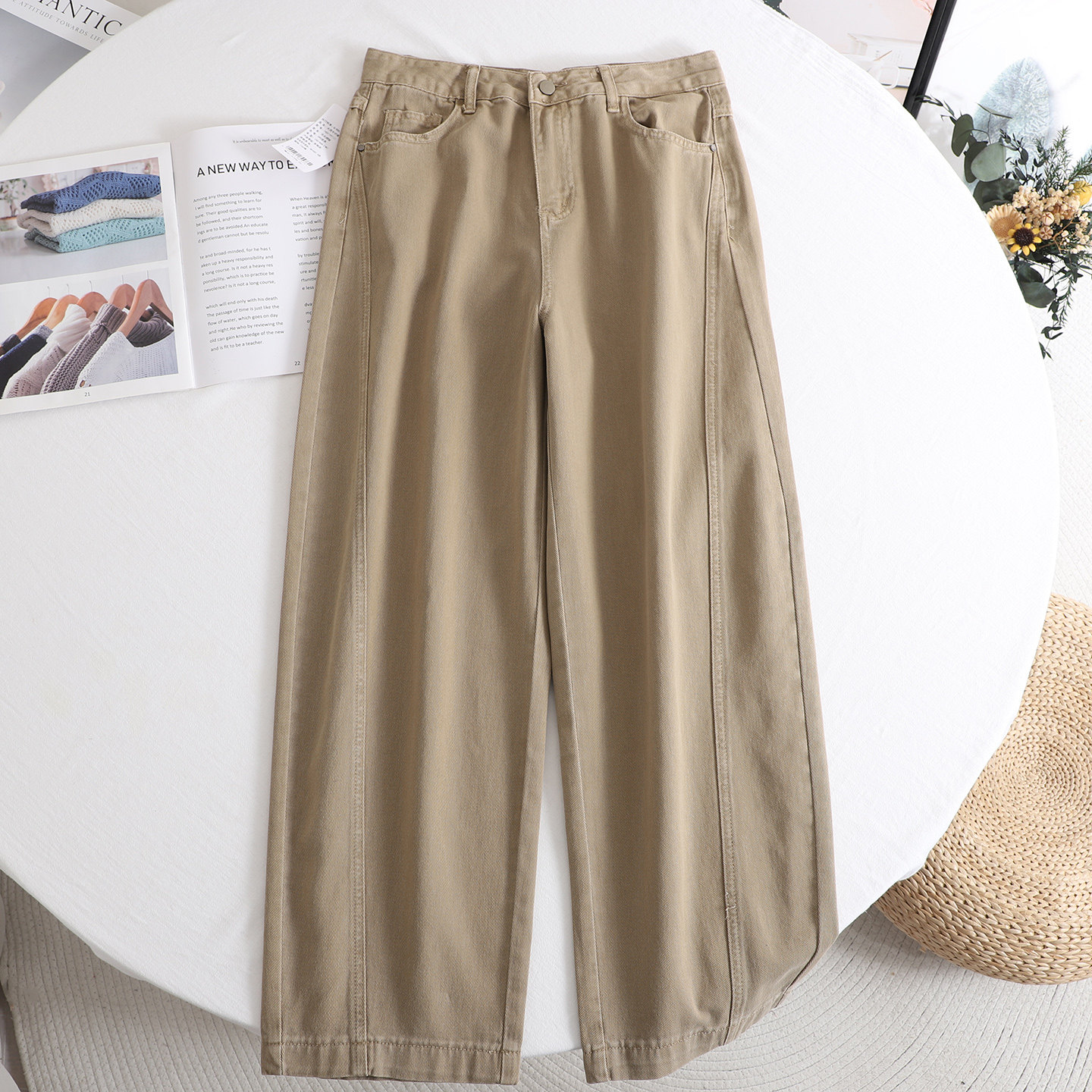 复古高腰显瘦直筒裤女2026春季新款卡其休闲百搭宽松设计感长裤,女装/女士精品,休闲裤,淘宝优惠券,粉丝福利购,淘宝优惠卷