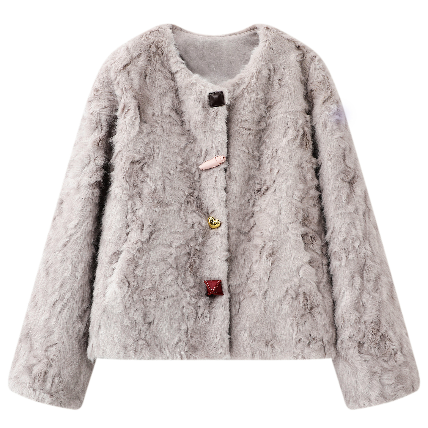 韩系纽扣装饰环保仿狐狸皮草外套