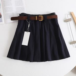 新款 内衬百褶裙2026春装 设计感拼接高腰气质A字短裙女 安全裤 麦