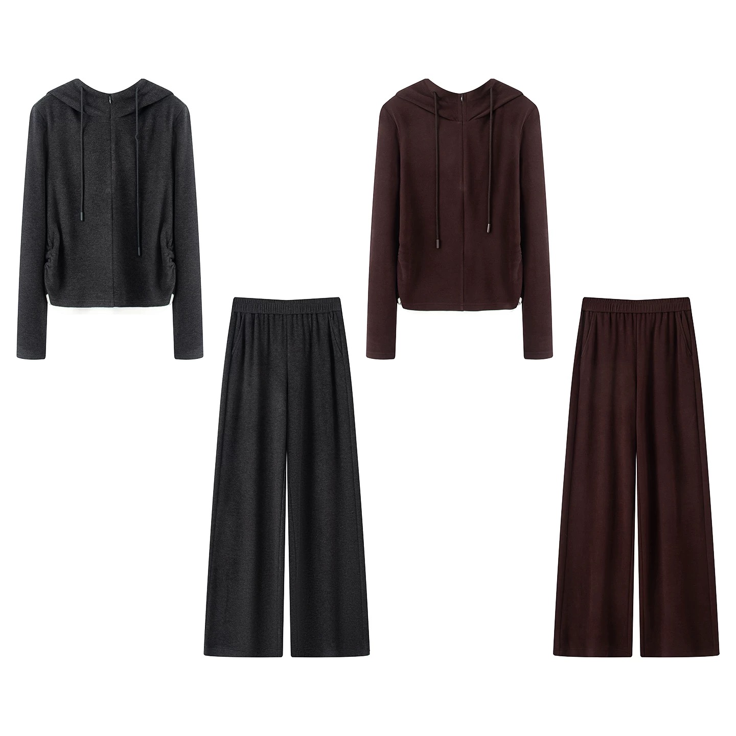 连帽假两件上衣阔腿裤两件套