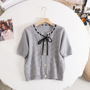 甜美减龄蝴蝶结系带小个子针织短袖 阔 高级法式 2025夏季 上衣 新款