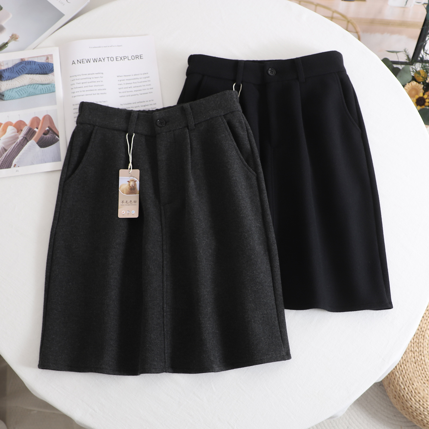 高腰显瘦藏肉羊毛花苞中裙半身裙